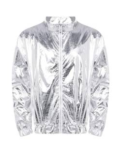 CHICTRY Herren Damen Metallic Jacke 70er Jahre Disco Party Varsity Jacke Retro Hip Hop Baseball Bomber Jacket Freizeitjacke Clubwear Silber A 3XL von CHICTRY