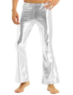 CHICTRY Herren Metallic Hose Vintage 70 Jahre Kostüm PU Leder Leggings Party Disco Tanzhose Jazzpants Faschingkostüm Clubwear Gr. M-XXL Silber M von CHICTRY