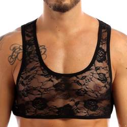 CHICTRY Herren Sissy Spitze BH Bralette Transparent Unterwäsche Unterhemd Lace Bra Top Crossdresser Dessous Gogo Clubwear Schwarz XL von CHICTRY