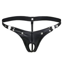 CHICTRY Herren String Leder-Optik Unterwäsche Lingerie G-String Männer String Beutel Thong Mit Penis Loch M L XL Schwarz M von CHICTRY