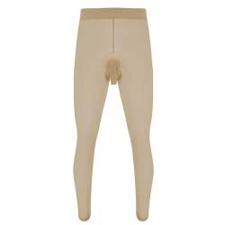 CHICTRY Herren Strumpfhosen mit offen/geschlossene Penishülle Transparent Lange Kompression-Leggings Funktionswäsche Schwarz Nude B Nude (Offen) One Size von CHICTRY