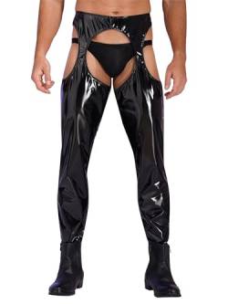 CHICTRY Herren Wetlook Leggings Pu Lederhose Offener Schritt Strumpfhose Männer Dessous Ouvert Pantyhose Lack Latex Unterhose Lang Party Clubwear Schwarz C 4XL von CHICTRY