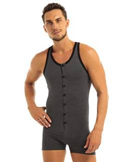 CHICTRY Herrenbody Einteiler Männerbody Sportbody Overall Fitness Unterwäsche Baumwolle Unterhemd Wrestlingbody Bodys Nachtwäsche Grau Large von CHICTRY