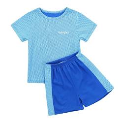 CHICTRY Kinder Jungen Mädchen Trainingsanzug Baby Jogginganzug Kurz Sport Set Freizeit Kleidung Shirt Jacke mit Sportshorts Hose Gr. 68-116 Z Blau H 128-140 von CHICTRY