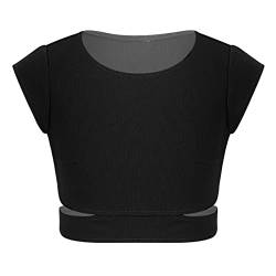 CHICTRY Kinder Mädchen Crop Top Bauchfrei Kurzarm T-Shirt Oberteile Sport Unterhemd Ballett Shirt Jazz Tanzkostüm Yoga Gym Gr.110-164 A Schwarz 134-140 von CHICTRY