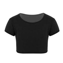 CHICTRY Kinder Mädchen Crop Top Bauchfrei Kurzarm T-Shirt Oberteile Sport Unterhemd Ballett Shirt Jazz Tanzkostüm Yoga Gym Gr.110-164 Schwarz 116 von CHICTRY