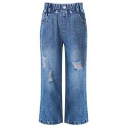 CHICTRY Kinder Mädchen Jeans Hose Denim Zerrissen Leggings High Waist Schlaghose Weites Bein Straight Gerade Hose Freizeithose Streetwear Alter 5-16 Jahre A_Blau 158-164 von CHICTRY