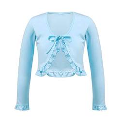 CHICTRY Kinder Mädchen Langarm Jacke Ballettjacke Schulterjacke Bolero Tops Tanz Hochzeit Tauf Jacke Ballett Kleidung Baumwolle 2-12 Jahre Hell Blau B 134-140 von CHICTRY