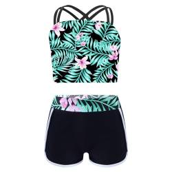 CHICTRY Mädchen Bikini Set Kinder Tankini Bademode 2-teilig Sport Badeanzug Badeset 3 Stripes Badeshirt Und Badeshorts Schwimmkleidung Lilie D 122-128 von CHICTRY