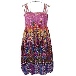 CHICTRY Mädchen Bohemien Kleider Ärmellos Sommerkleid Sonnenkleid Boho Strandkleid Stretch Hohe Taille Freizeit Kleid mit Halskette Prinzessin Partykleid Gr. 104-152 Lila 122-128 von CHICTRY