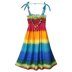 CHICTRY Mädchen Bohemien Kleider Ärmellos Sommerkleid Sonnenkleid Boho Strandkleid Stretch Hohe Taille Freizeit Kleid mit Halskette Prinzessin Partykleid Gr. 104-152 Regenbogen 128-140 von CHICTRY