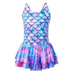 CHICTRY Mädchen Einteiler Badeanzug mit Rock Badekleid Gestreifte Bademode Kinder Schwimmrock Badebekleidung Strandkleid Gr. 128-176 A Violett 122-128 von CHICTRY