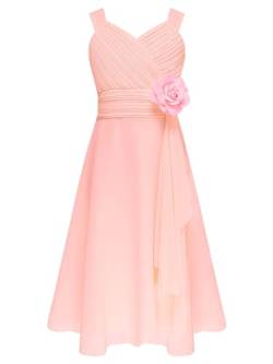 CHICTRY Mädchen Kleider Festlich Hochzeit Partykleid Chiffon Festzug Kinder Brautjungfer Kleider Kinderkleider Gr. 104 116 128 140 152 164 D Rosa 134-140 von CHICTRY