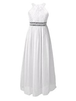 CHICTRY Mädchen Kleider Festlich Hochzeti Prinzessin Kleid Sommer Lang Ärmellos Partykleid Abendkleid Festkleid Blumenmädchenkleid Gr. 104 116 128 140 152 164 Weiß Mit Spitze 128 von CHICTRY