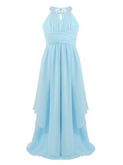 CHICTRY Mädchen Kleider Hochzeit Festlich Pailletten Prinzessin Kostüm Ärmellos Partykleid Glitzer Abendkleid Neckholder Festkleid Party Geburtstag Hellblau 158-164 von CHICTRY