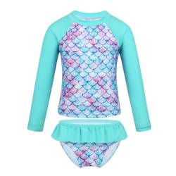 CHICTRY Mädchen Zweiteiler Badeanzug UV-Schutz Meerjungfrau Bademode Langarm Rash Guard Tankini Fischschuppen Badeshirts mit Badeslip Swimwear Gr.92-128 Cyan 98-104 von CHICTRY