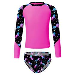 CHICTRY Mädchen Zweiteiler Badeanzug UV-Schutz Meerjungfrau Bademode Langarm Rash Guard Tankini Fischschuppen Badeshirts mit Badeslip Swimwear Gr.92-128 Rose A 134-140 von CHICTRY