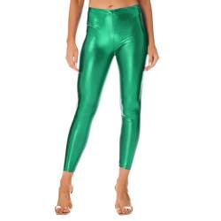 CHICTRY Metallic Hose Damen Eng High Waist Strumpfhose Glänzend Party Disco Leggings Stretch Tanzhose Bleistifthose Hüfthose Holographic Festival Outfit Cyan One Size von CHICTRY