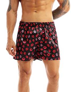 CHICTRY Satin Herren Boxershorts Weihnachten Retroshorts Unterwäsche Männer Briefs Shorts Unterhose mit Weihnachten Hirsch Druck Rot W Schwarz XL von CHICTRY