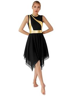 CHICTRY Tanzkleid Damen Latein Standard ärmellos Ballettkleid Metallic Patchwork Eislaufkleid Ballett Body Mit Unregelmäßig Rock Trikotkleider Tanzkostüm Schwarz M von CHICTRY