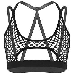 CHICTRY Transparent Mesh Netz BH Damen Ohne Bügel Cut Out Bikini Oberteil Kurz Bauchfrei Hollow Out Unterwäsche Dessous Party Clubwear Schwarz S von CHICTRY