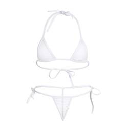 CHICTRY Transparenter Damen Bikini Sets aus Netz Triangel Bikinis Frauen Schwimmanzug Badeanzug Lingerie Babydoll BH und Micro String Weiß One Size von CHICTRY