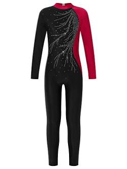 CHICTRY Turnanzug Ganzkörper Kinder Mädchen Ärmellos/Langarm Sportbody Gymnastik Strass Glitzer Gymnastikanzug Turnen Trikot Mit Cut Out Dancewear Z_Burgundy C 122-128 von CHICTRY