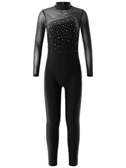 CHICTRY Turnanzug Ganzkörper Kinder Mädchen Ärmellos/Langarm Sportbody Gymnastik Strass Glitzer Gymnastikanzug Turnen Trikot Mit Cut Out Dancewear Z_Schwarz A 170-176 von CHICTRY