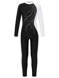 CHICTRY Turnanzug Ganzkörper Kinder Mädchen Ärmellos/Langarm Sportbody Gymnastik Strass Glitzer Gymnastikanzug Turnen Trikot Mit Cut Out Dancewear Z_Weiß C 146-152 von CHICTRY