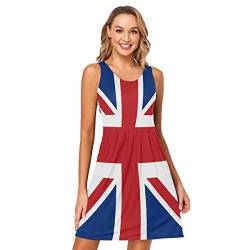 CHIFIGNO Buntes T-Shirt-Kleid mit Batikfärbung, für Damen, Sommer, lässig, ärmellos, Taschen, Tankkleid, Union Jack Design, XX-Large von CHIFIGNO