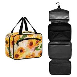CHIFIGNO Hängende Reisetasche für Kosmetikartikel für Frauen Mädchen Herren, mexikanischer Stil Blumen Kosmetiktasche Unisex Make-up Tasche, Gelbe Sonnenblumen, Medium von CHIFIGNO