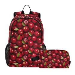 CHIFIGNO Red Fruits Schulrucksack-Set mit Lunchtasche, Teenager-Rucksack, Tagesrucksack von CHIFIGNO