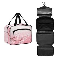 CHIFIGNO Retro Lavendel Blumen Reisetasche mit Haken zum Aufhängen, tragbare Kosmetiktaschen Reise Make-up Taschen für Zubehör, Kosmetik, Toilettenartikel, Kirschblütenmuster, Large von CHIFIGNO
