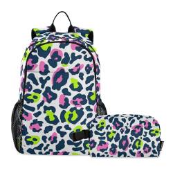 CHIFIGNO Rucksack-Set mit isolierter Lunchtasche, Teenager-Rucksack, Tagesrucksack, Schultasche, Leopardenmuster, 2-teiliges Set von CHIFIGNO