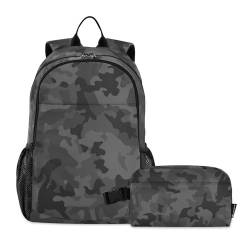 CHIFIGNO Rucksack für Kinder, Jungen, Mädchen, Schulranzen-Set mit isolierter Lunchtasche, Schulrucksäcke, Grau und Schwarz von CHIFIGNO