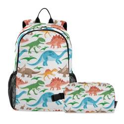 CHIFIGNO Schulrucksack, bunte Dinosaurier, Tiere, Schultasche, leichter Rucksack mit Lunchbox von CHIFIGNO