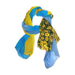 CHIFIGNO Ukraine Flagge Sonnenblume Langer Schal für Frauen Große Wrap Stola Mode Seide Wie Halstuch, Ukraine Flagge Sonnenblume, 35.4 x 70.86 Inches von CHIFIGNO