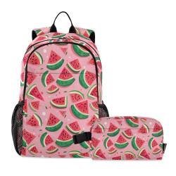 CHIFIGNO Wassermelonenscheiben, Rosa, 2-teiliges Rucksack-Set, Schulbüchertaschen-Set mit isolierter Lunchtasche, Teenager-Rucksack, Tagesrucksack von CHIFIGNO