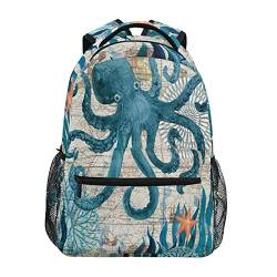 Lustiger niedlicher Rucksack mit Faultier-Motiv, für Reisen, Schule, Pendeln, Blauer Krake, Einheitsgröße von CHIFIGNO