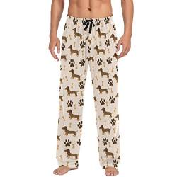 Rot Weihnachten Nussknacker Herren Pyjamahose Leichte Schlafhose mit Taschen Weiche Lounge Pyjamahose, Niedliche Dackel-Hunde, XXL von CHIFIGNO