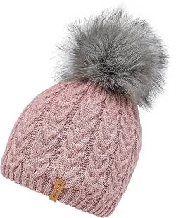 CHILLOUTS Bommelmütze mit Fleecefutter - Wintermütze mit abnehmbaren Kunstfellbommel rosa Tabea von CHILLOUTS