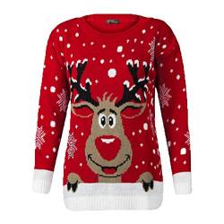 CHIYEEE Damen Weihnachtspullover Lustig Hässliche Pulli Strickpullover Ugly Weihnachtspulli mit weihnachtlichen Motiven Weihnachtsparty Christmas Sweater Rot S von CHIYEEE