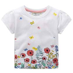 Baby Mädchen T-Shirt mit Schmetterlingsmotiv und Blumen, Baumwolle, kurzärmlig, Rundhalsausschnitt Gr. Höhe 80 cm(18 Monate), weiß von CHJUZI