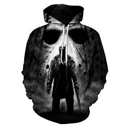 CHLOBLOM Jason Voorhees Kostüm Horror Movie Hoodie 3D Jacke Pullover Sweatshirt (L, Schwarz) von CHLOBLOM