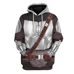 CHLOBLOM Mandalorian Cosplay Kostüm 3D Hoodie Pullover Sweatshirt Zip Jacke (L, Silber) von CHLOBLOM