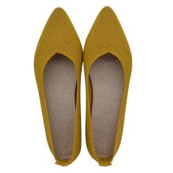 Damen Spitze Zehe Ballett Flache Schuhe Knit Klassische Pumps Schuhe Slip On Flache Schuhe für Frauen, gelb, 42 EU von CHNNFC
