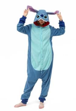 CHOBES Unisex Pyjama Onesies für Damen Herren Teens Halloween Cosplay Kostüm Weihnachten Verkleidung für Erwachsene, Blau, Stitch, 36 von CHOBES