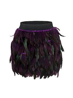 Damen Feder Rock Karnevalkostüm Elastische Taille Party Minirock, Purple, XL von Choies