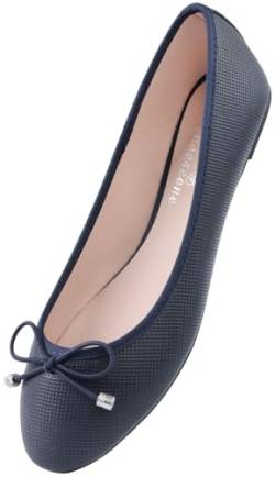 Damen Ballerinas Elegant Flache Schuhe Pumps Schuhe Pull-On PU Leder,Blau 38 EU von CHOOSEONE