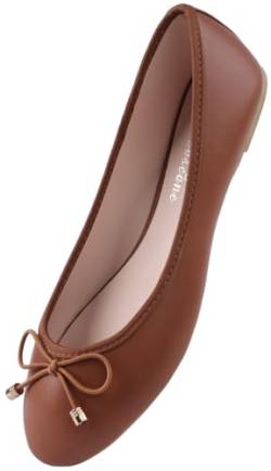 Damen Ballerinas Elegant Flache Schuhe Pumps Schuhe Pull-On PU Leder,Braun 39 EU von CHOOSEONE